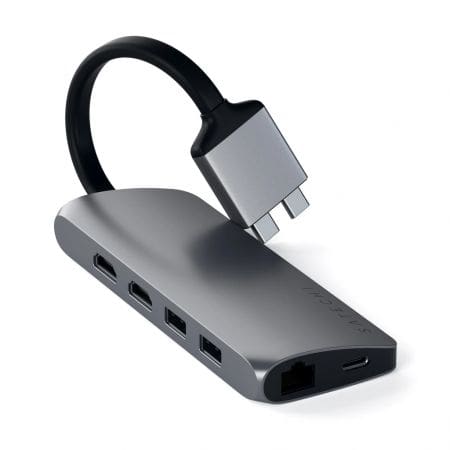SATECHI - Hub Multimédia Double HDMI USB-C - Gris Sidéral