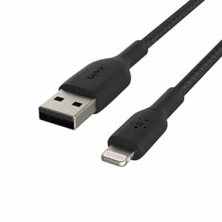 Câble Tressé Lightning / USB-A. Tailles : 1M noir