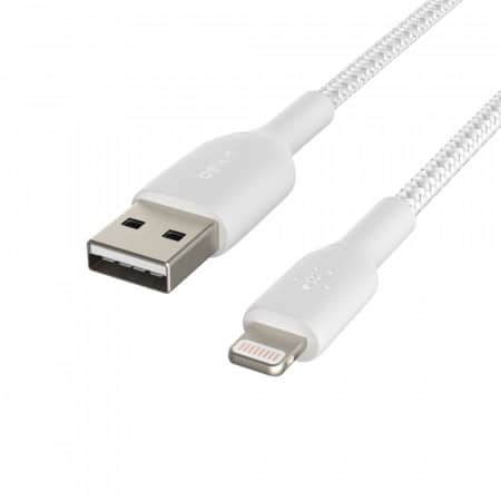 Câble Tressé Lightning / USB-A. Tailles : 1M ,2M, 3M blanc