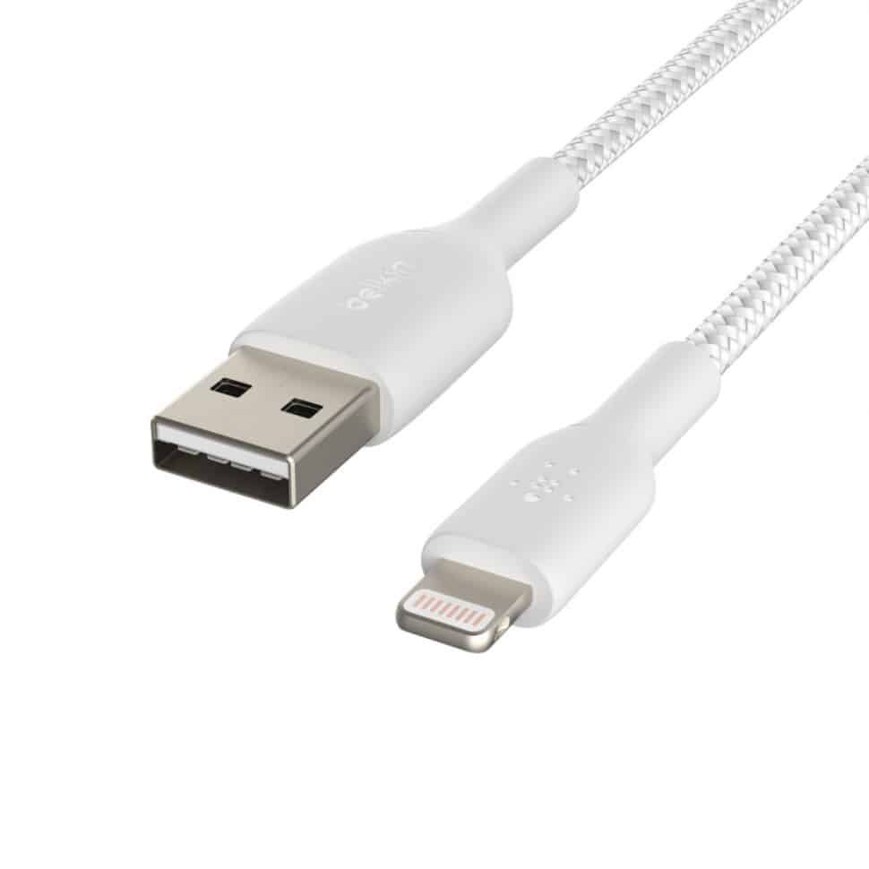 Câble Tressé Lightning / USB-A. Tailles : 1M ,2M, 3M blanc