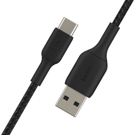 Câble tressé USB-A vers USB-C, 1M, Noir
