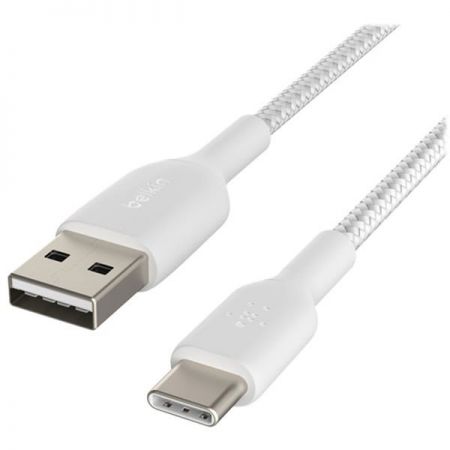 Câble tréssé USB-A vers USB-C, 2M, Blanc