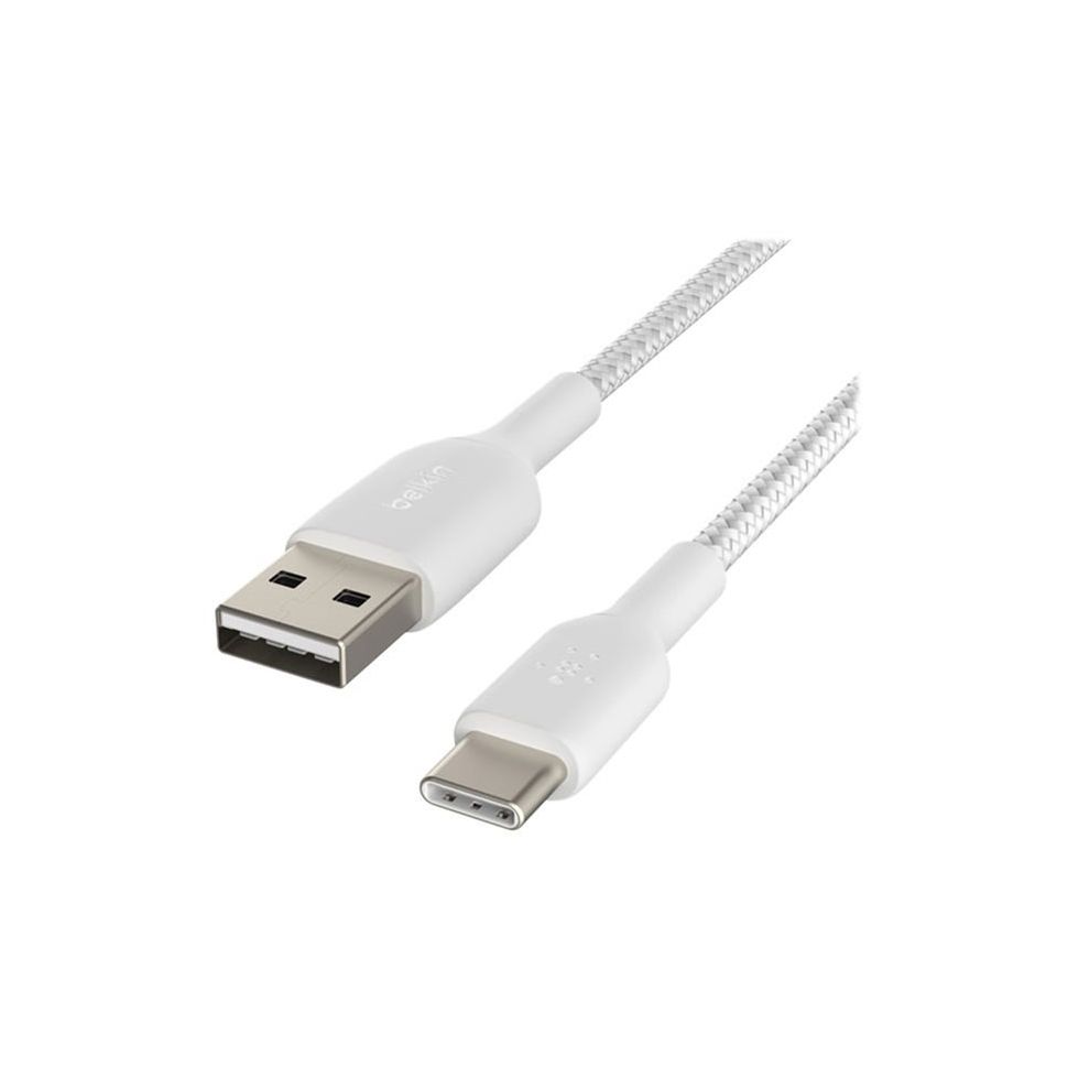 Câble tréssé USB-A vers USB-C, 2M, Blanc